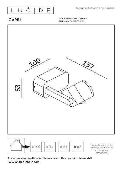 Lucide CAPRI - Wall spotlight / Wall light Indoor/Outdoor - LED - 1x8W 2700K - IP54 - Coffee